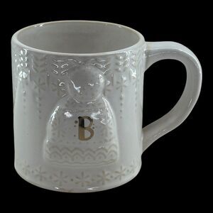 Anthropologie Snowcap Beanie Hat Mug MONOGRAM "B" Holiday Winter Snowflake Cozy